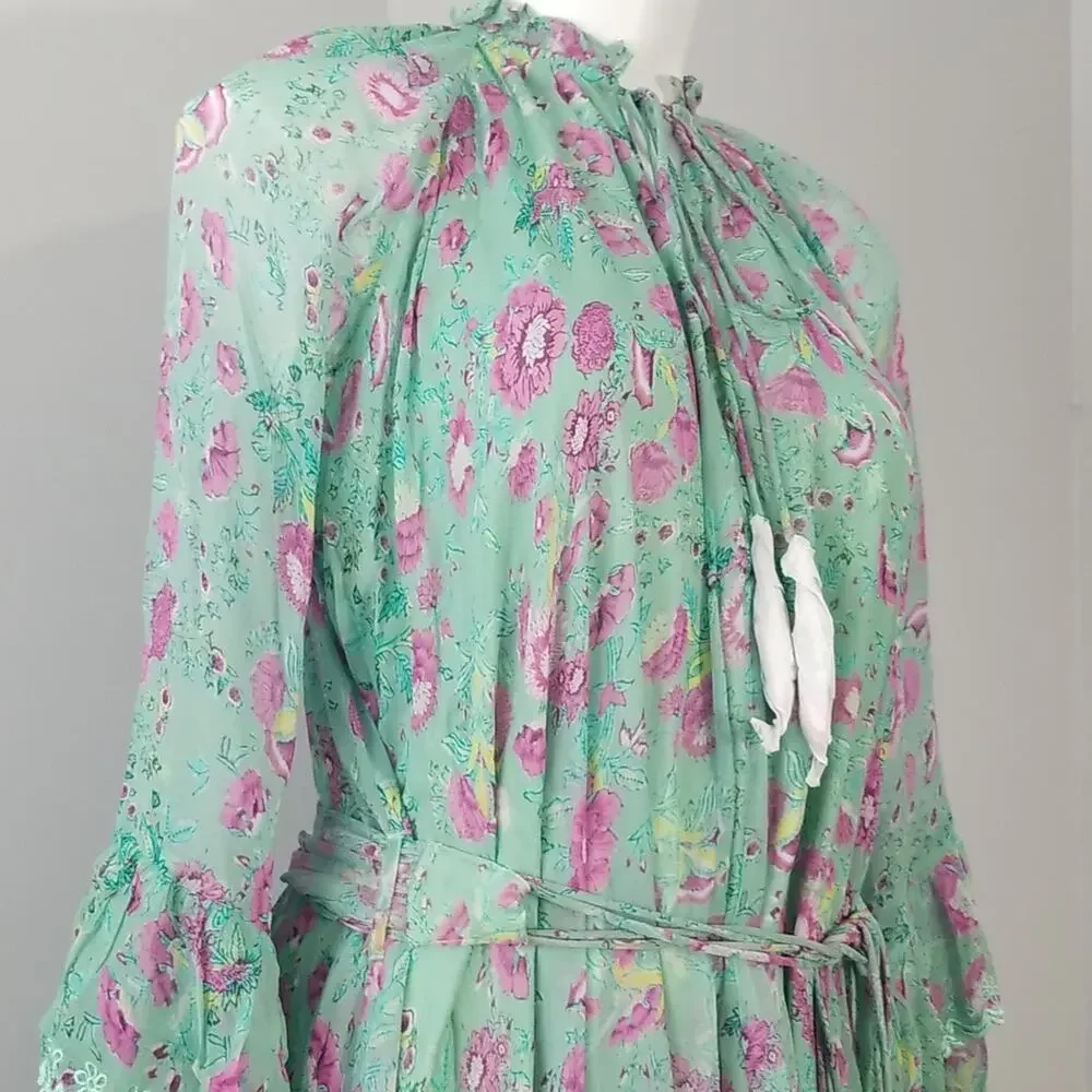 NWT Hemant & Nandita Hera Long Floral Dress Green Midi Medium $546 Retail - Picture 6 of 13